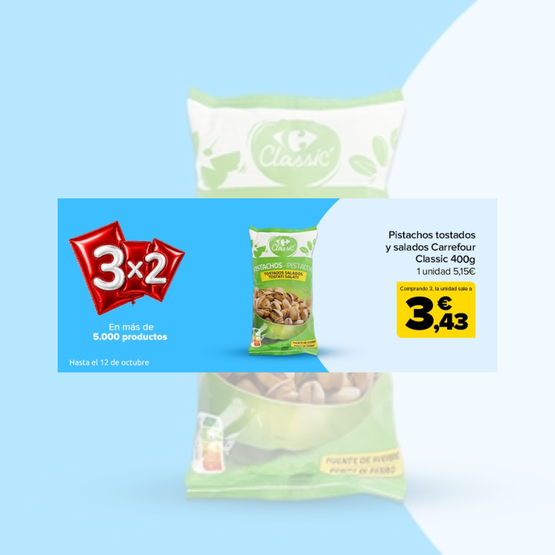3x2 en Pistachos tostados Carrefour
